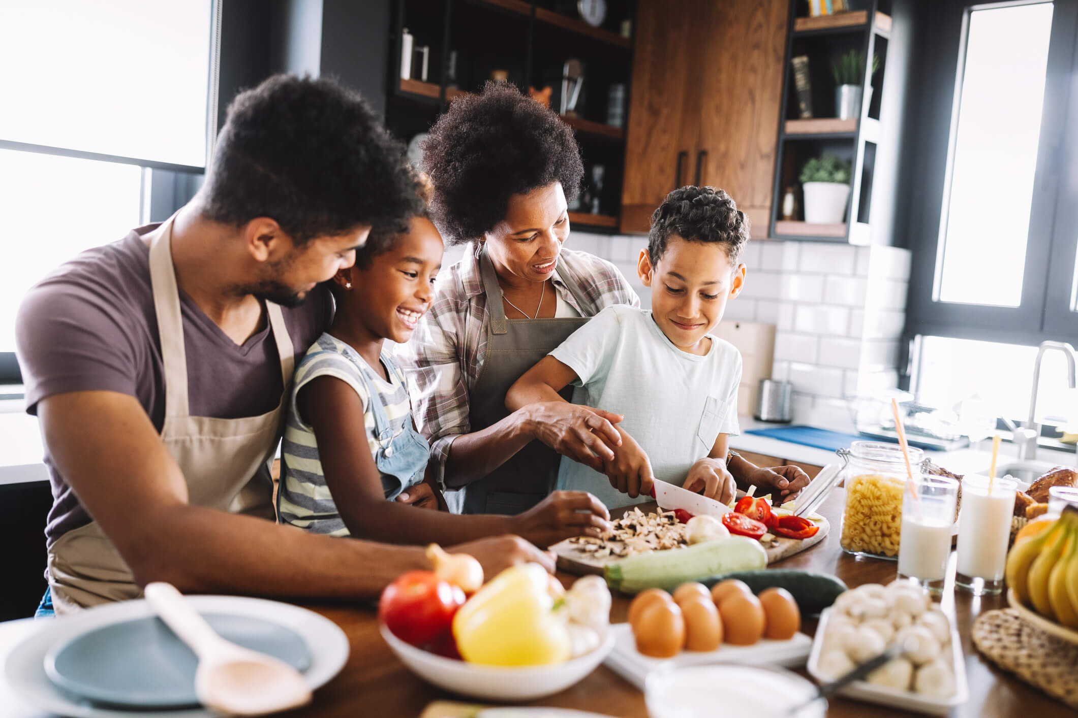 family cooking dinner together