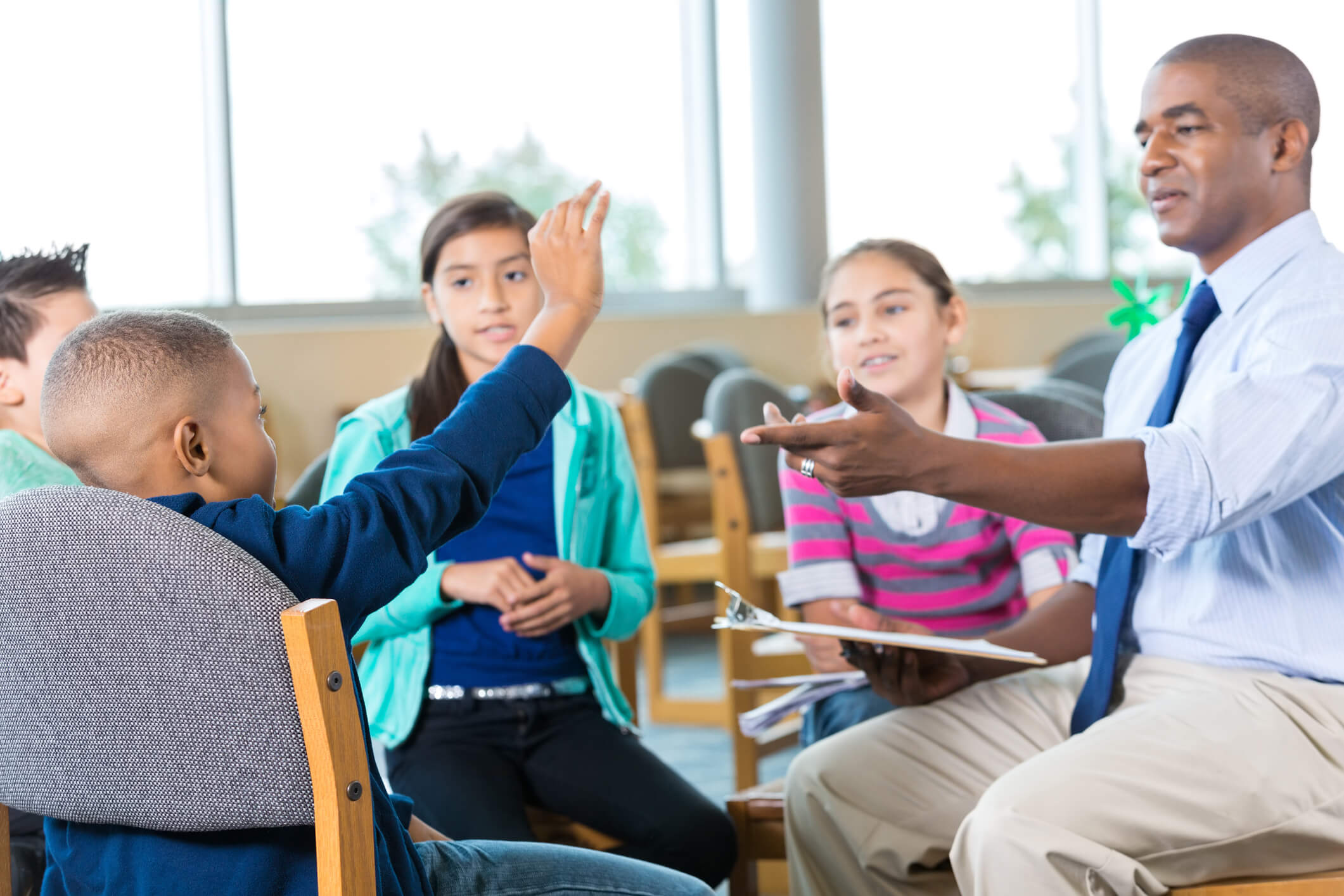 Group of elementary students in therapy
